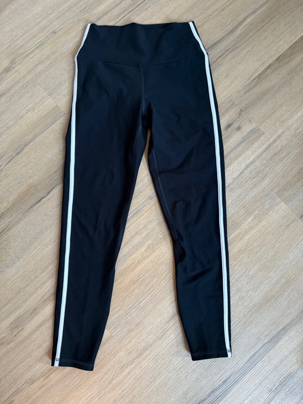 YPB Black Leggings with White Side Stripe